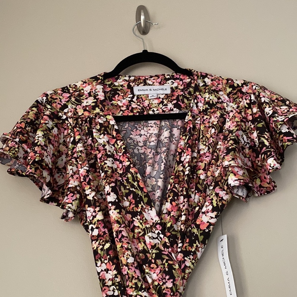 Emma & Michele Floral Pink and Green Wrap Dress